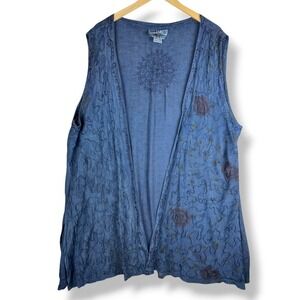 Tienda Ho Navy Blue Embroidered Cardigan Top Womens One Size Viscose Indian Boho